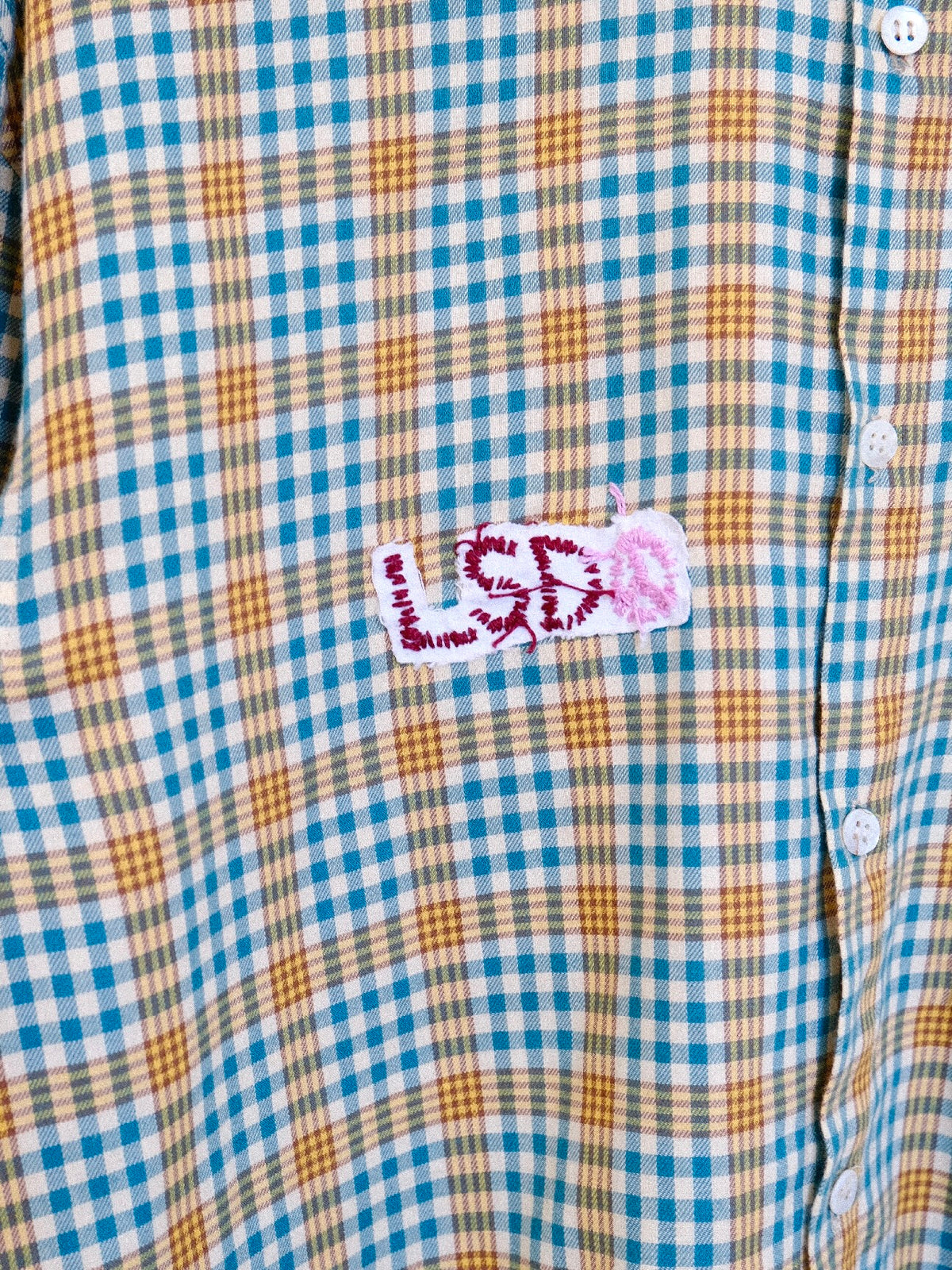 Green Vintage Dead-stock Cotton Shirt – fabric and collar detail, limited vintage cotton dead-stock – Lillies Studios