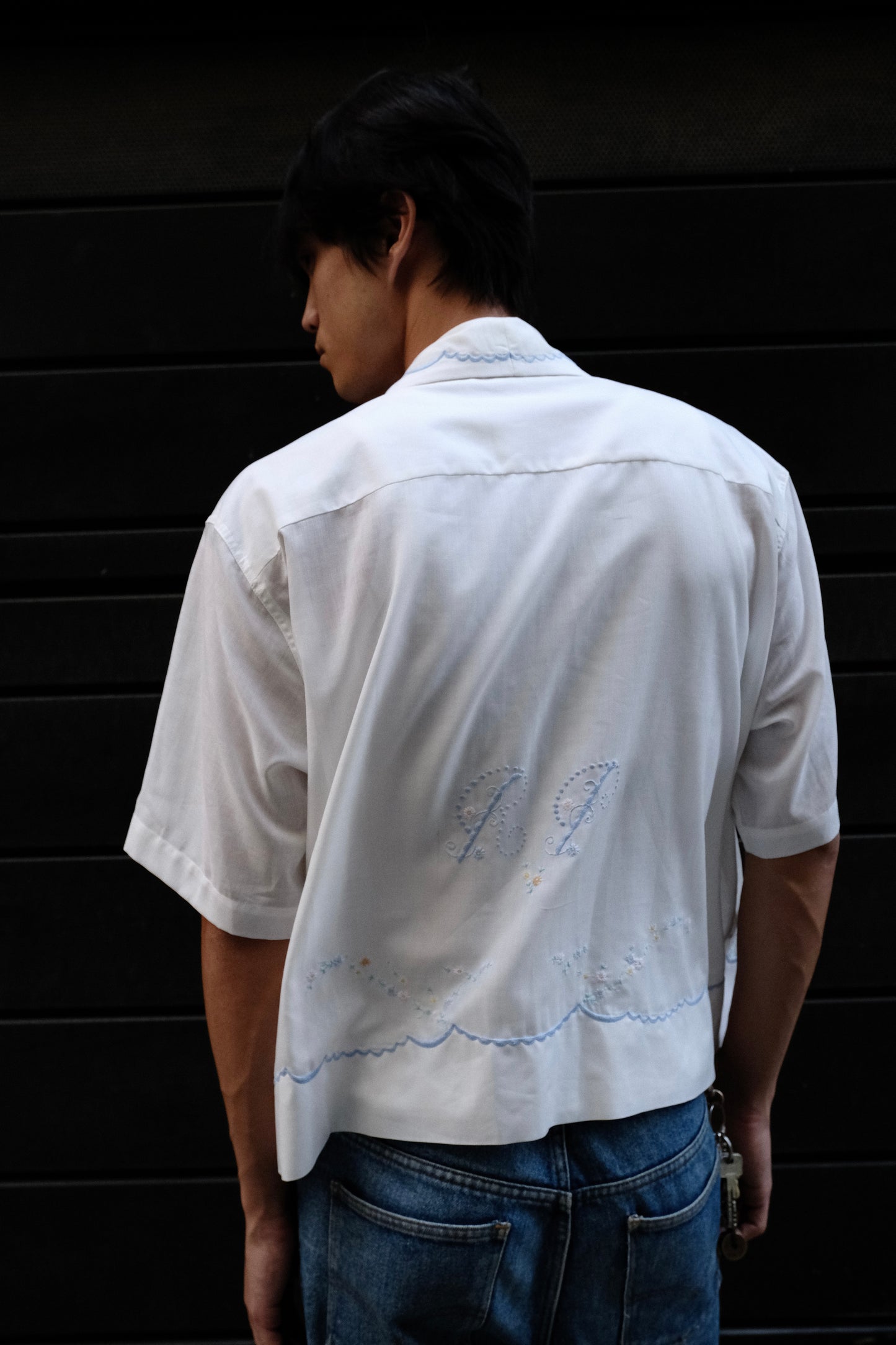 Floral Embroidery Cuban Collar Shirt