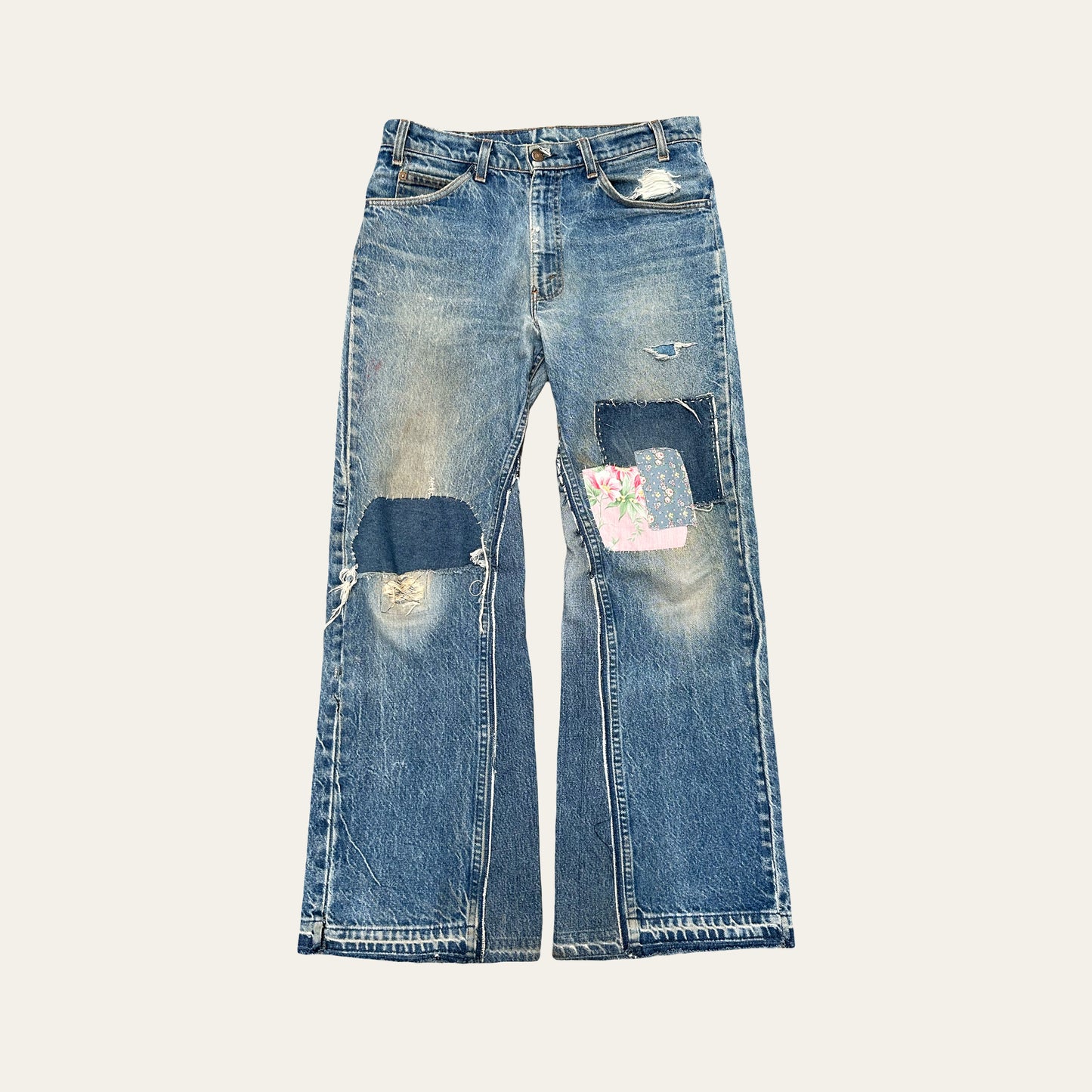 vintage flared patchwork jeans front