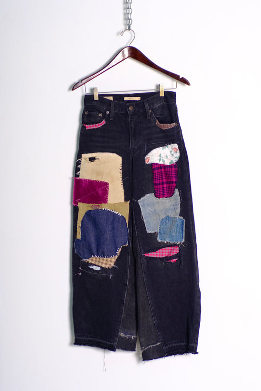 Black Wide-Leg Recycled Patchwork Jeans