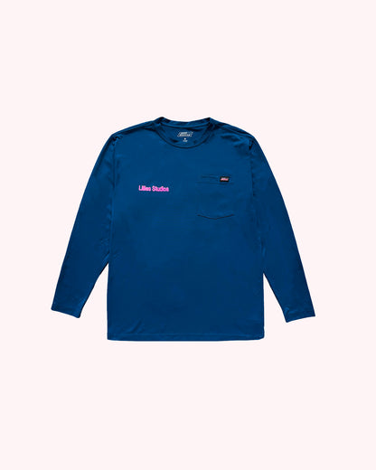 Upcycled Long-sleeve Dickies Tee — Vintage 90s Reworked - Blue