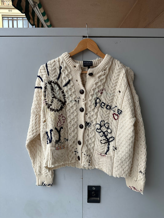 Hand-Embroidered Fisherman Cardigan | M