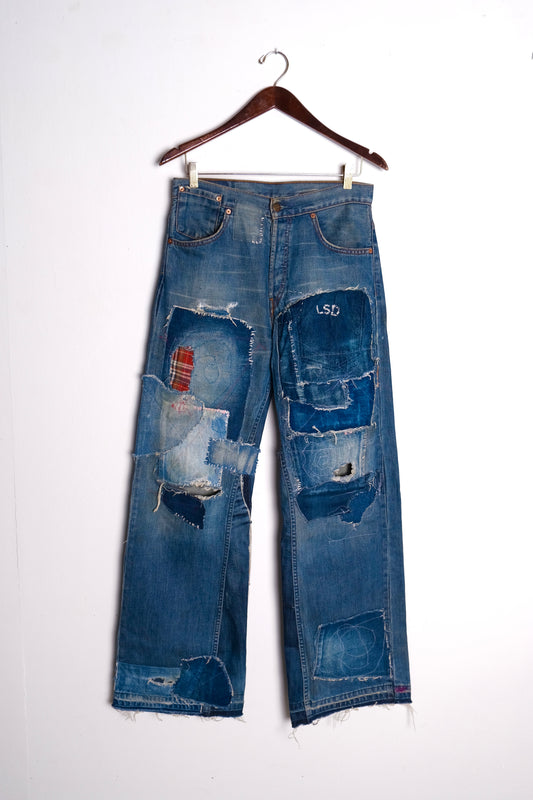 Wide Leg Japanese Patchwork Denim