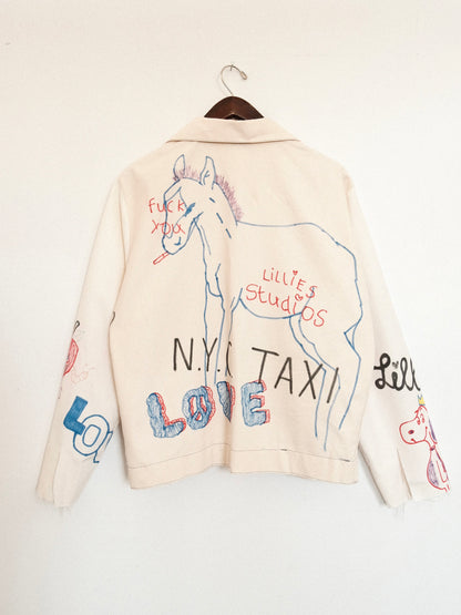 Canvas Playground Jacket, heavyweight cotton canvas work jacket with hand-drawn graphics, Lillies Studios, photo 2