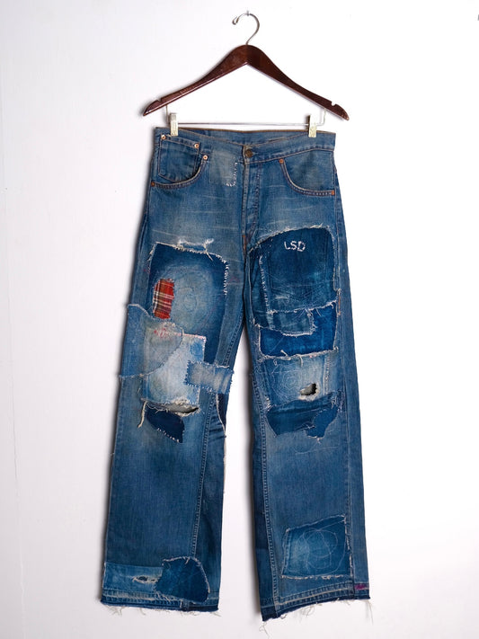 Wide Leg Japanese Patchwork Denim