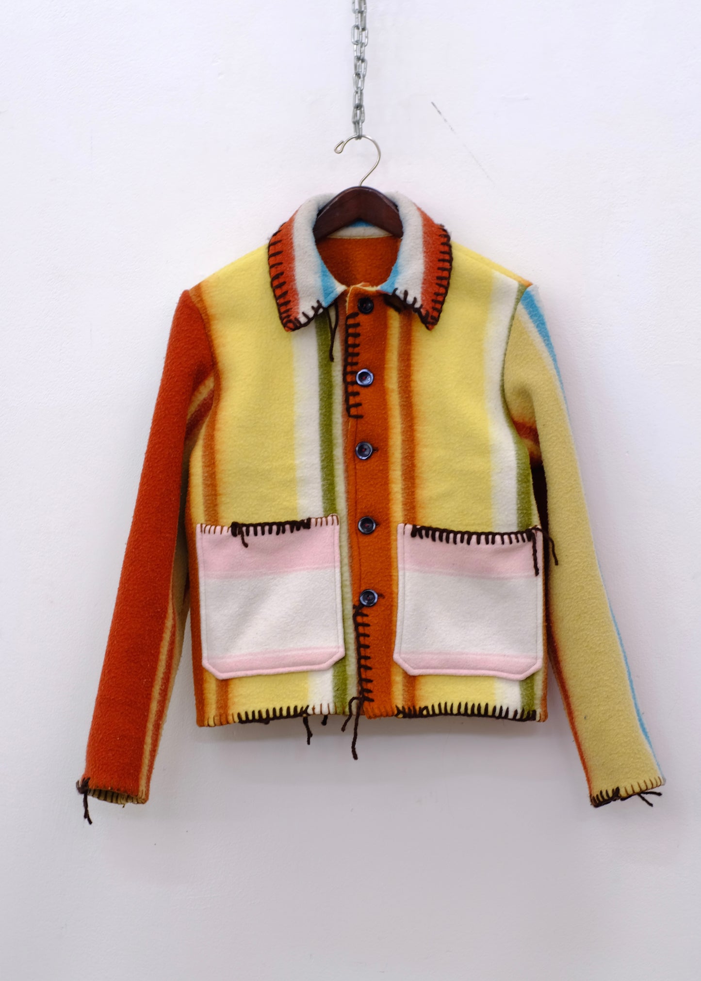 Striped Up-Cycled Blanket Chore Jacket