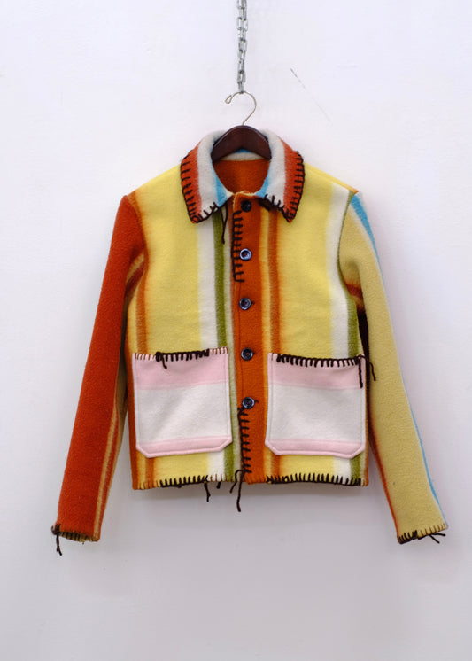 Striped Up-Cycled Blanket Chore Jacket
