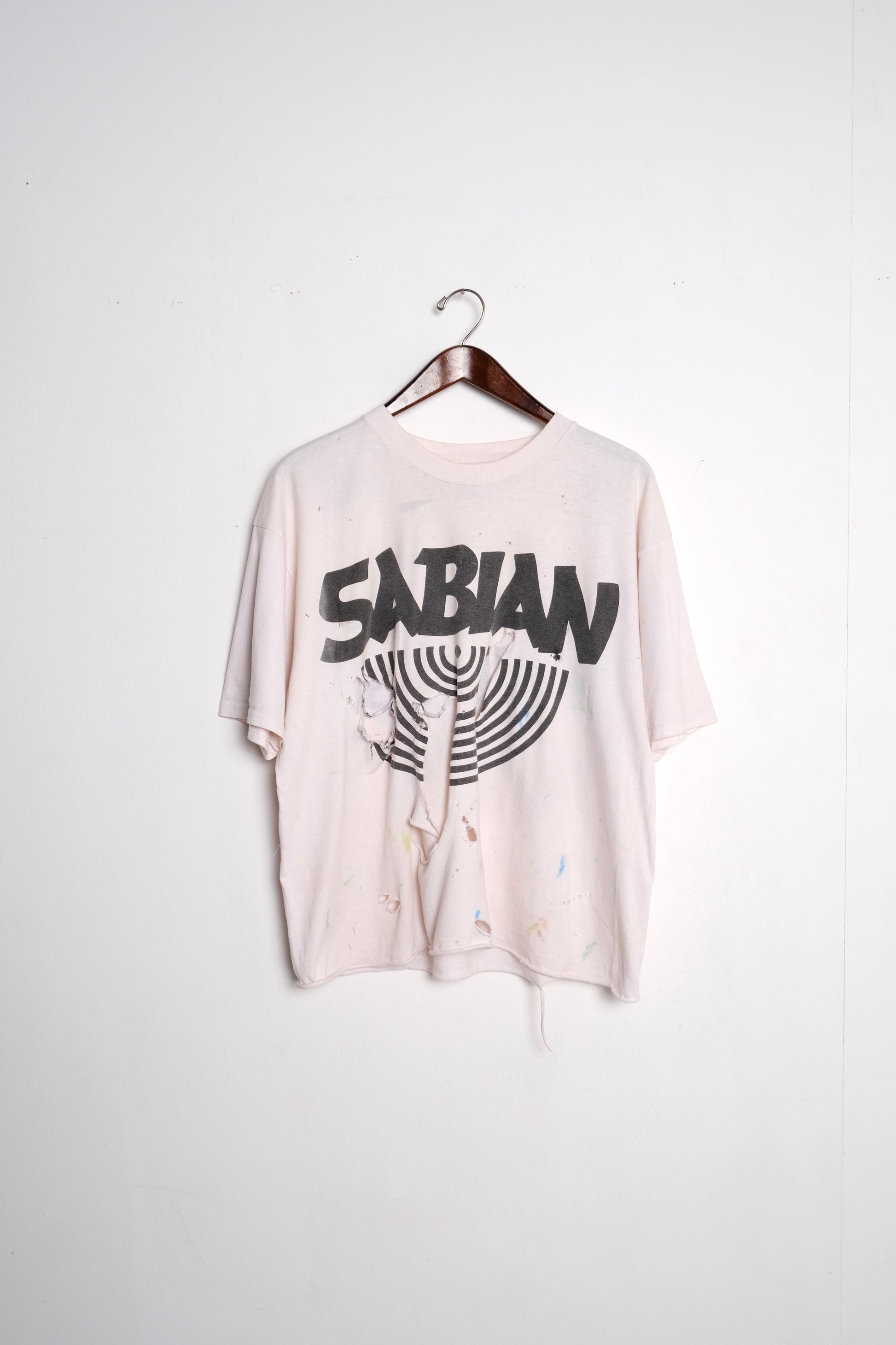 White Sabian Graphic Print T-Shirt, a unique upcycled vintage workwear t-shirt, hand-made from recycled materials.