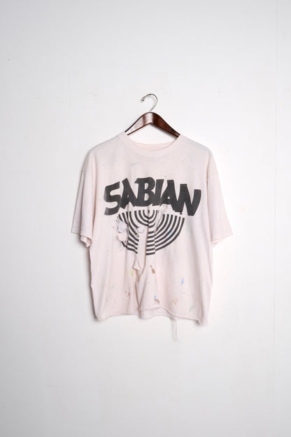 White Sabian Graphic Print T-Shirt, a unique upcycled vintage workwear t-shirt, hand-made from recycled materials.
