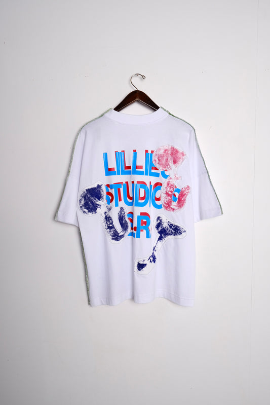 White Over-lock Graphic Print T-shirt