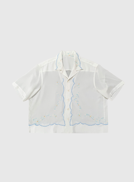 Floral Embroidery Cuban Collar Shirt