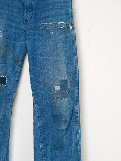 Vintage Cowboy Cut Denim – worn full length, light-blue natural fade cowboy-cut jeans – Lillies Studios