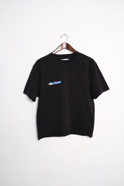 Black graphic print T-shirt from Vintage Dickies, showcasing upcycled workwear design.
