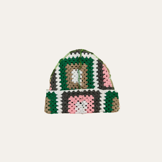 Up-cycled crochet beanie in Multi-coloured, hand-crafted, unique oversized design, one size fits all.