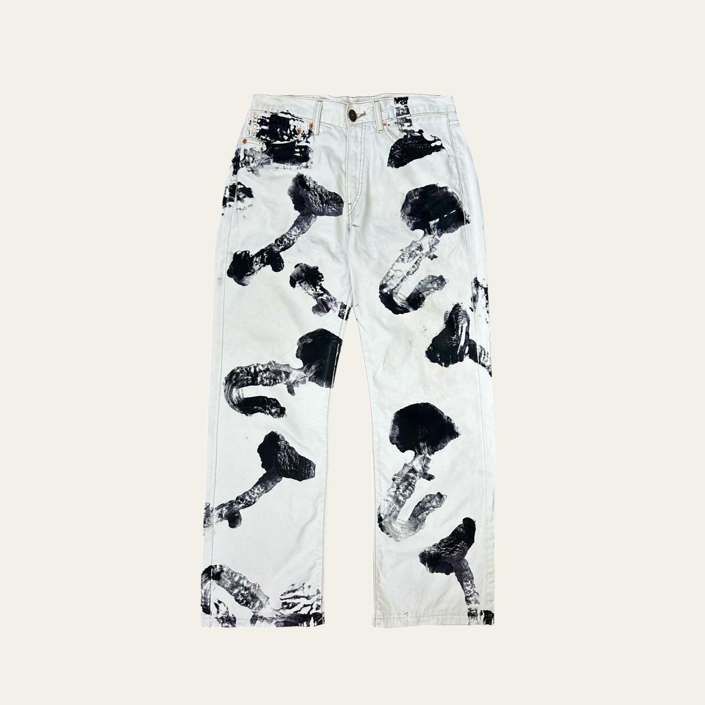 White Mushroom Print Pants