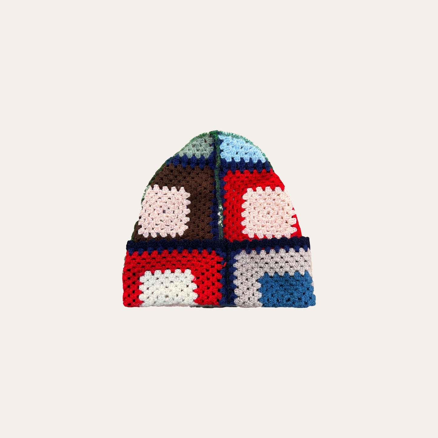 Up-cycled crochet beanie in Multi-coloured, hand-crafted, unique oversized design, one size fits all.