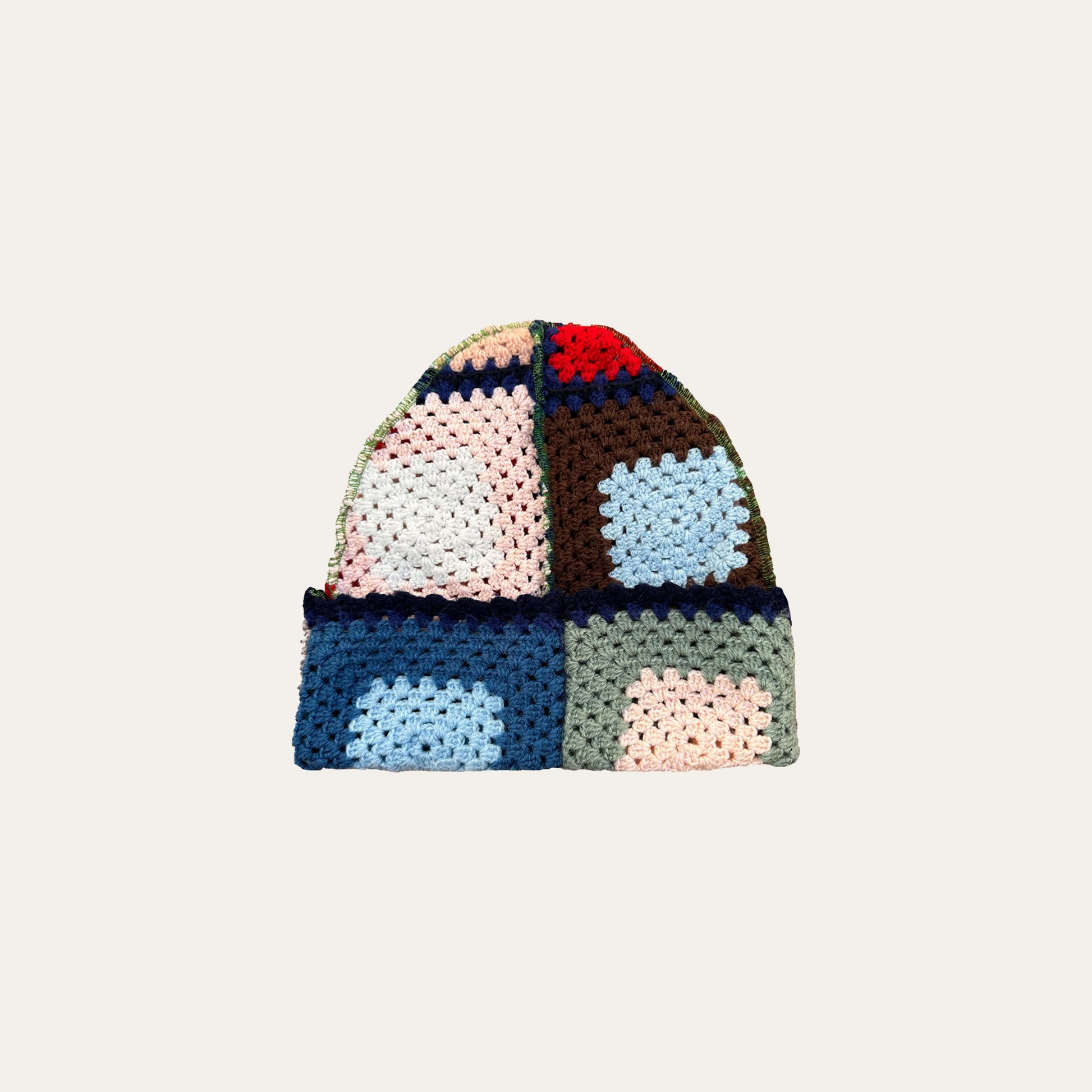 Up-cycled crochet beanie in Multi-coloured, hand-crafted, unique oversized design, one size fits all.