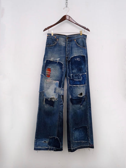 Wide Leg Japanese Patchwork Denim