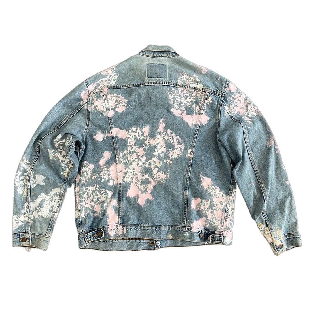 The Lily Jacket hand painted jacket oversize unisex handcraft markings light pink color vintage denim