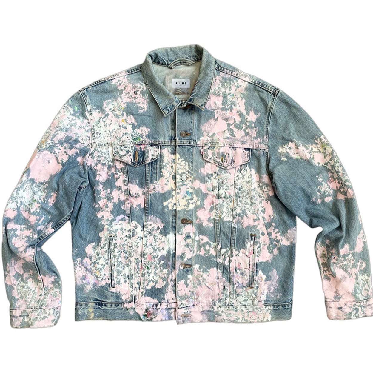 The Lily Jacket hand painted jacket oversize unisex handcraft markings light pink color vintage denim